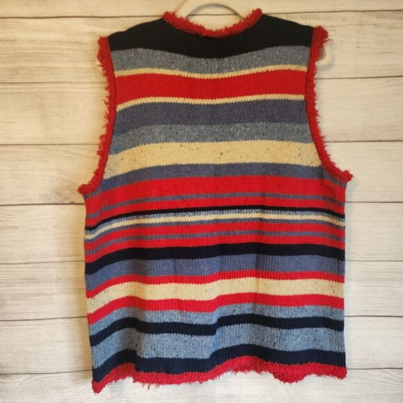 Breckenridge L red striped ramie wool blend vintage Y2K zip cardigan - Picture 7 of 7